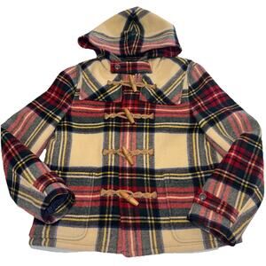 HTF Ralph Lauren Women Duffle Coat Wool Size Medium Tartan Plaid Pattern